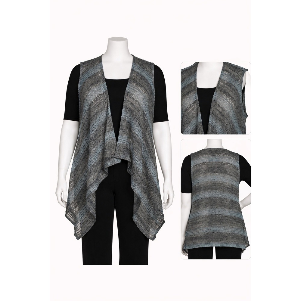 LOGO by Lori Goldstein Womens 3X Knit Crochet Cascading Vest Sequins A2354 Grey